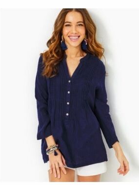 Lilly Pulitzer Seacoast Linen Sarasota Tunic True Navy X True Navy great cond S